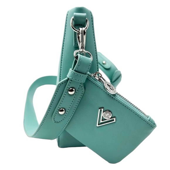 Valentino Orlandi Teal Vegan Leather Embossed Logo Crossbody Bag with Coin Purse - Picture 4 of 16